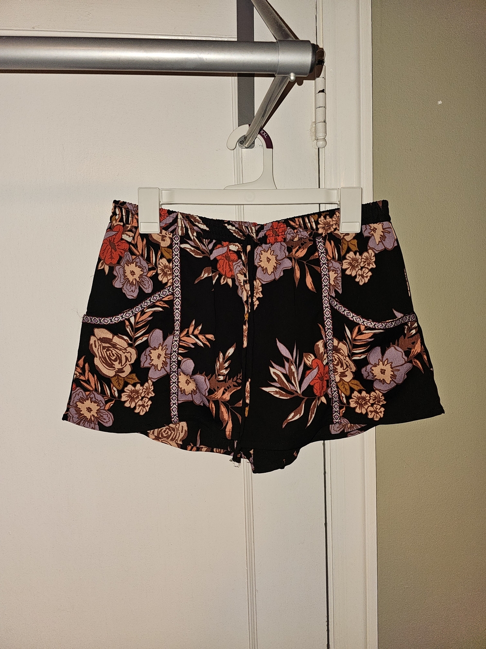 About A Girl Black Floral Drawstring Skort with Pink & Orange Blooms